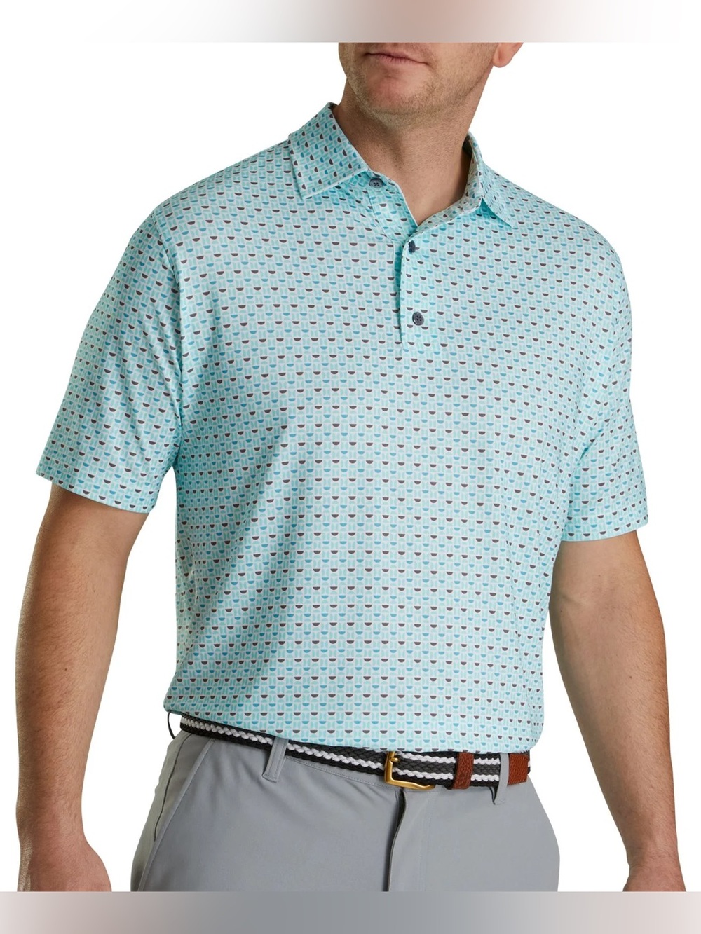 FootJoy FJ Golf Polo Shirt XL Lisle Half Moon Geo Print Blue Aqua ProDry 28448